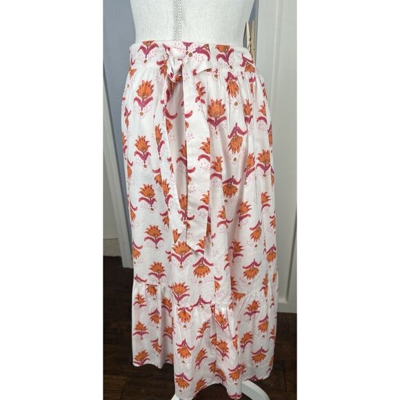 Women's J. Crew White Pink & Orange Floral Midi Skirt | Size 12 - Picture 5 of 9
